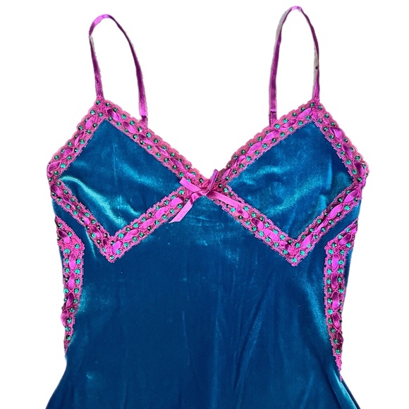 RARE Vintage Betsey Johnson New York Velvet Lace Ribbon Sequin Slip Dress - Picture 4 of 12